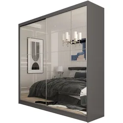 SCHWEBETÜRENSCHRANK FIORELLA 200/216/61 cm 2-türig mit Spiegel Grau