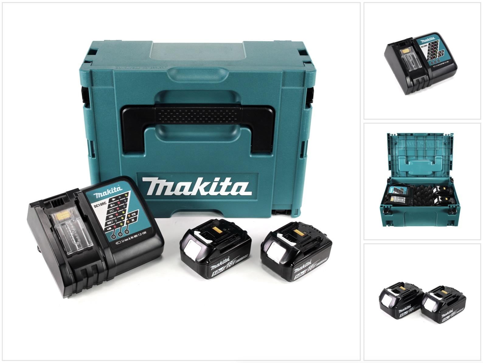 Makita Power Source Kit Li 18V met 2x BL1850B accu 5,0Ah, DC18RC oplader en Makpac (197624-2)