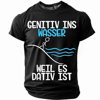 Herren Lustiges Deutsches Grammatik Wortspiel Grafik T-Shirt - Genitiv ins Wasser weil es Dativ ist Kurzarm Tee