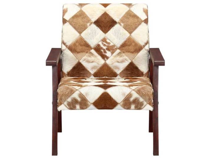 Promotion avril *Fauteuil salon simple - YUYAN - 1 personne Chaise de Détente - blanc et marron cuir véritable de chèvre 61x69x72cm
