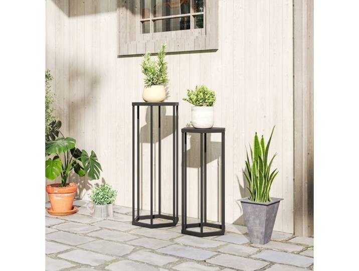 Support pour Plantes Lot de 2 Hexagonal Stable pour Intérieur et Extérieur en Métal Noir - UVRION