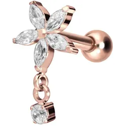 Titan Ohrpiercing mit Innengewinde KRISTALLBLUME + KRISTALL