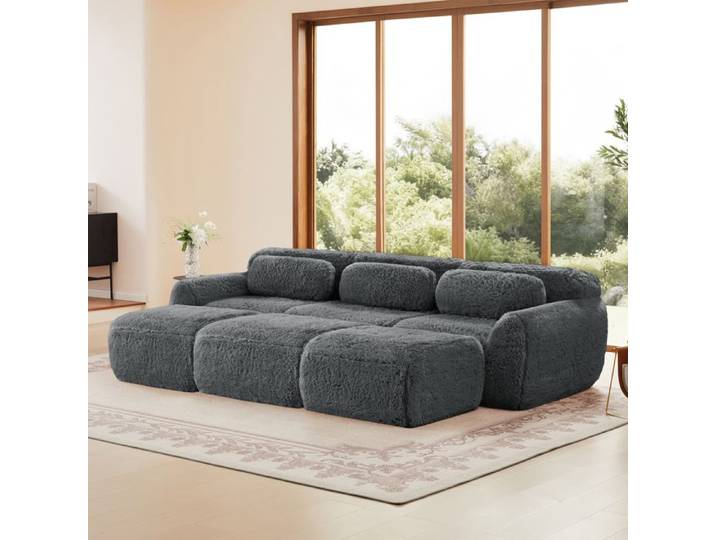 Canapé - Boneless Cloud - Modulable - Convertible - Tissu peluche gris