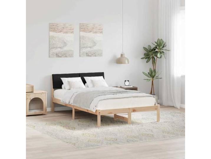 RJPLMFV Bettgestell, massives Kiefernholz, 120 x 190 cm, Braun Gepolstertes Kopfteil aus Polyester, Plattform-Design, stabile quadratische Beine, einfache Pflege