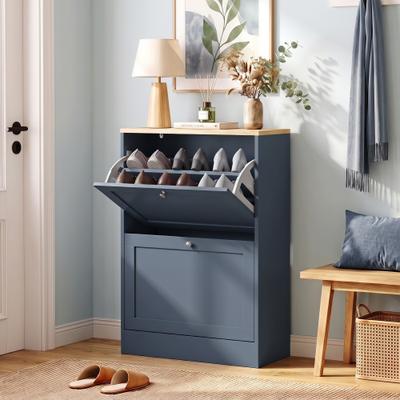 HOMCOM Shoe Storage Cabinet with 2 Flip Drawers, Wooden Freestanding Shoe Organizer w/Adjustable Shelves for Entryway, Hallway