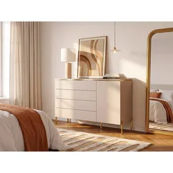 Kommode mit 4 Schubladen & 1 Tür - Beige & Goldfarben - VUKIA