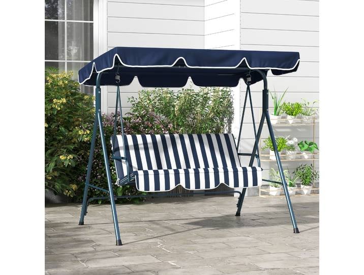 Outsunny Balancelle 3 Places Acier Noir Bleu