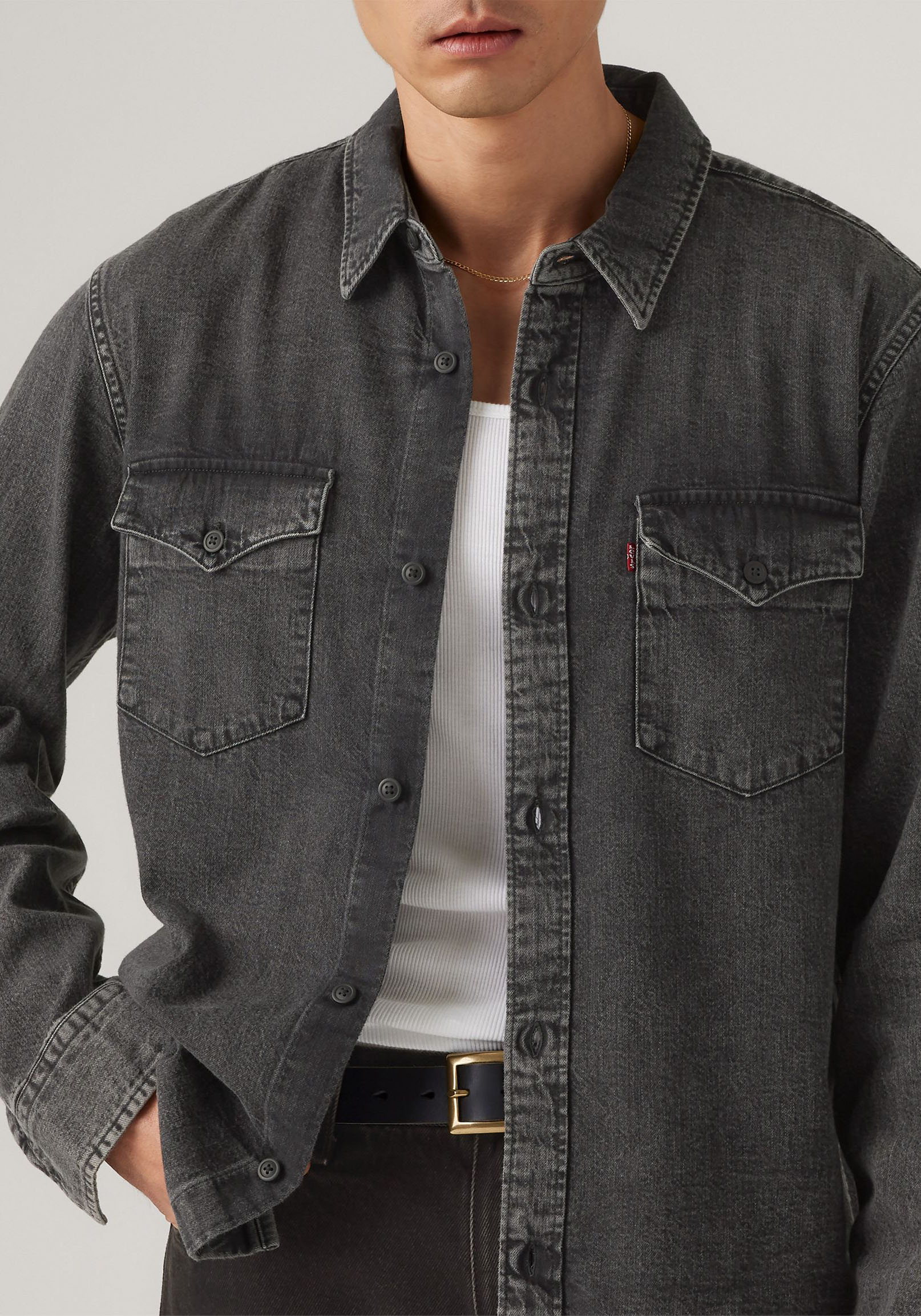 Jeanshemd LEVI'S "RELAXED FIT WESTERN", Herren, Gr. XL, N-Gr, schwarz (night shadow schwarz w), Denim/Jeans, Obermaterial: 100% Baumwolle, relaxed fit, 1-Knopf-Manschette, Hemden Jeanshemd, im Western-Stil