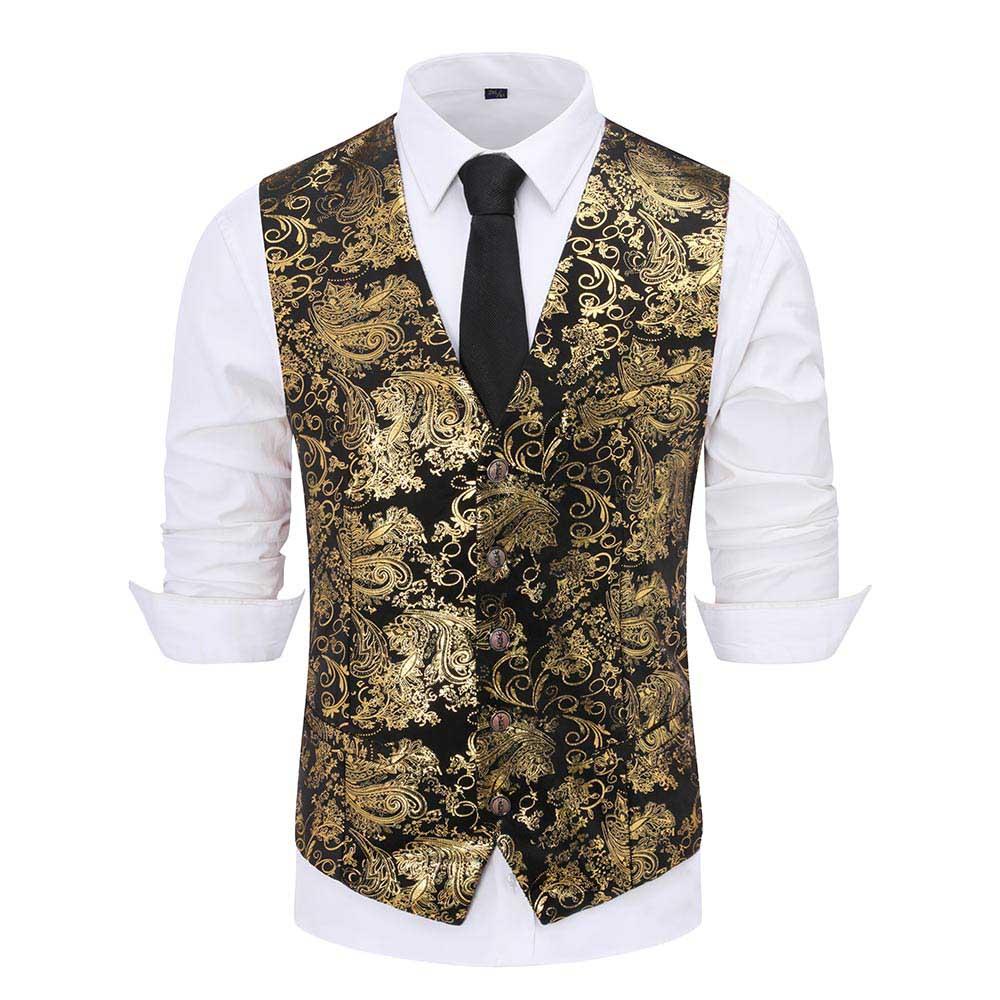 Einreihige Slim Fit Weste mit Print Gold