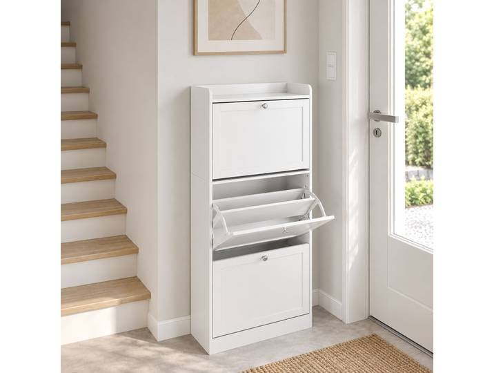 HOMCOM Armoire à Chaussures 15 Paires 3 Tiroirs Blanc