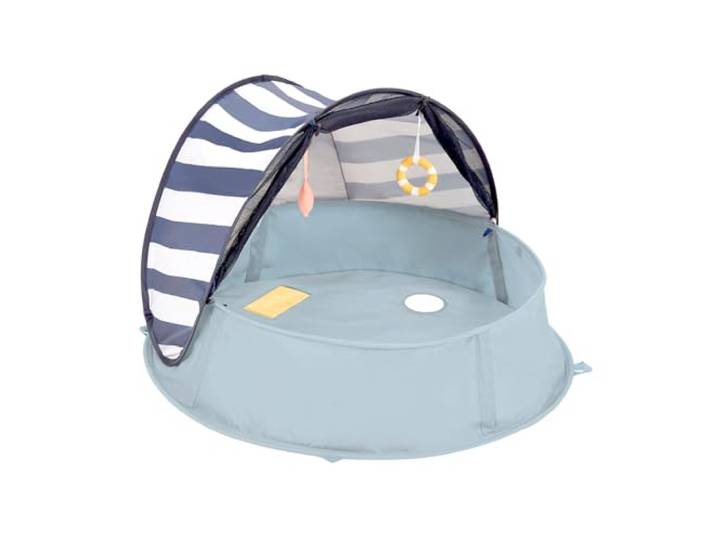 Babymoov Strandmuschel 3-in-1 Aquani Matrose - Strandzelt mit UV-Schutz LSF 50, Planschbecken und Reisebett für Kinder
