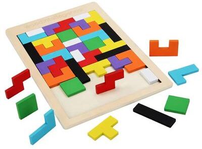 Inspire Curations Montessori Wooden Tangram Puzzle Set Colorful 3D Russian Blocks Brain Teaser tetris