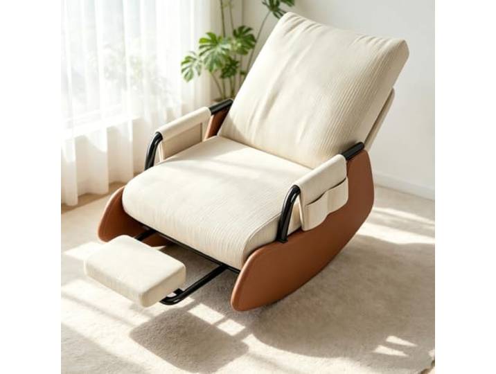 Ergonomischer Ruhesessel mit Gepolsterten Armlehnen Kompakter Loungesessel mit herausziehbarer Fußstütze und weichen Armlehnen für Schlafzimmer.
