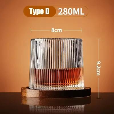Uplift Treasures Rotating Whisky Glass With Bamboo Coaster Spinning Cocktail Glass For Whiskey Scotch Bourbon Wine d