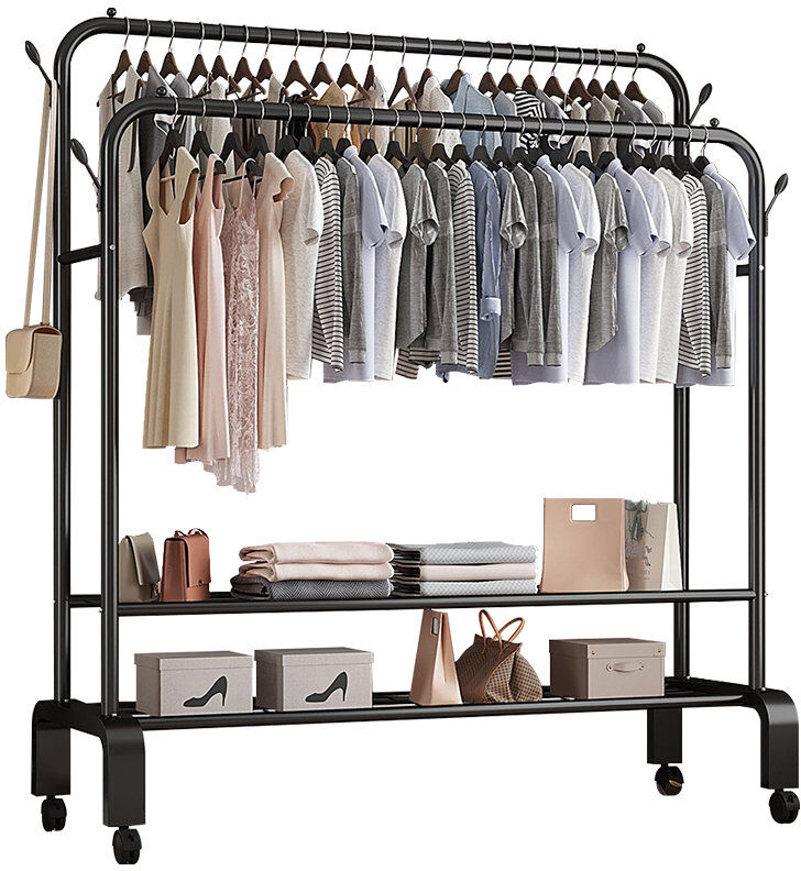 Rebrilliant 150 cm Rolling Clothes Rack Black
