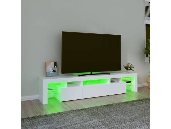 Meuble TV - SALUTUYA - SM2615 - Blanc - 200x36 5x40 cm - Lumières LED RVB