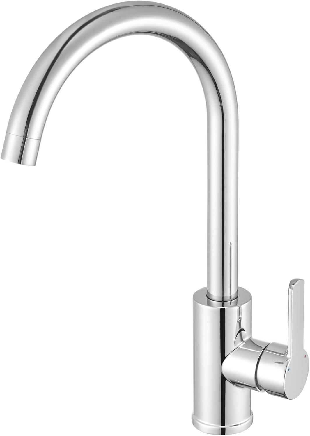 Elegante Küchenarmatur, 360° schwenkbarer Mischer, hoher Ausziehauslauf, Warm- und Kaltwassermischer.