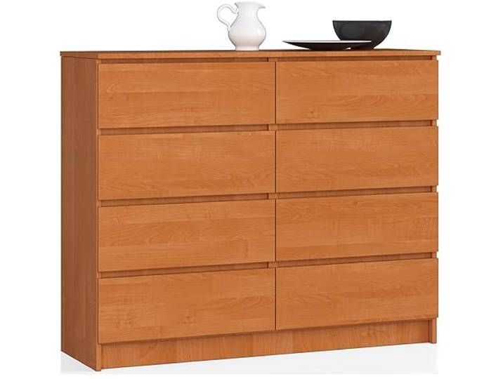 AKORD Kommode K120, 8 Schubladen, 120 cm, Erle 40 x 99 x 120 cm Sideboard für Wohnzimmer, Schlafzimmermöbel, Kommodenschrank für Arbeitszimmer & Büro