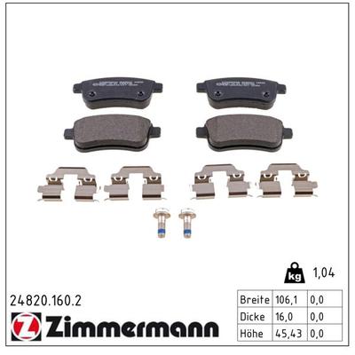 ZIMMERMANN Bremsbelagsatz, Scheibenbremse 248201602 Hinterachse für RENAULT