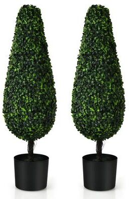 3ft Artificial Boxwood Tower Topiary Trees Decorative Greenery Plants