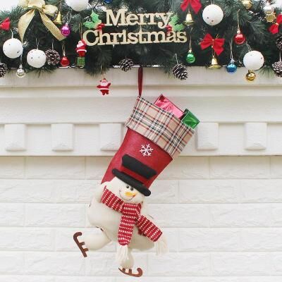 Inspired Deals Christmas Stocking Gift Bag Ornament Non Woven Holiday Hanging Decoration snowman