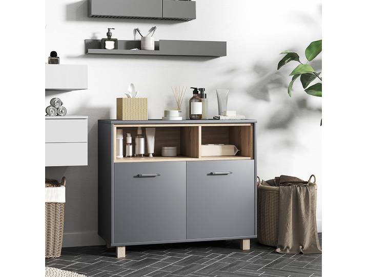 HOMCOM Meuble Salle de Bain Moderne avec Compartiments et Portes
