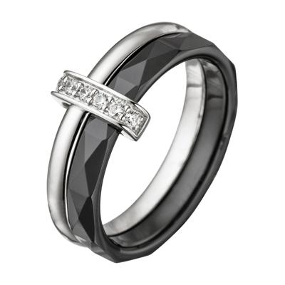 Fingerring JOBO Gr. 64, silber (silber 925), Fingerringe, Damen, 64, Keramik Silber 925 (Sterlingsilber), Keramik, Silber 925 (Sterlingsilber), Fingerring, 925 Silber mit Keramik und 6 Zirkonia
