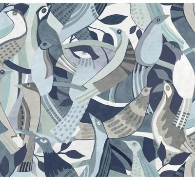 York Wallcoverings Fauvist Flock Blue Wallpaper