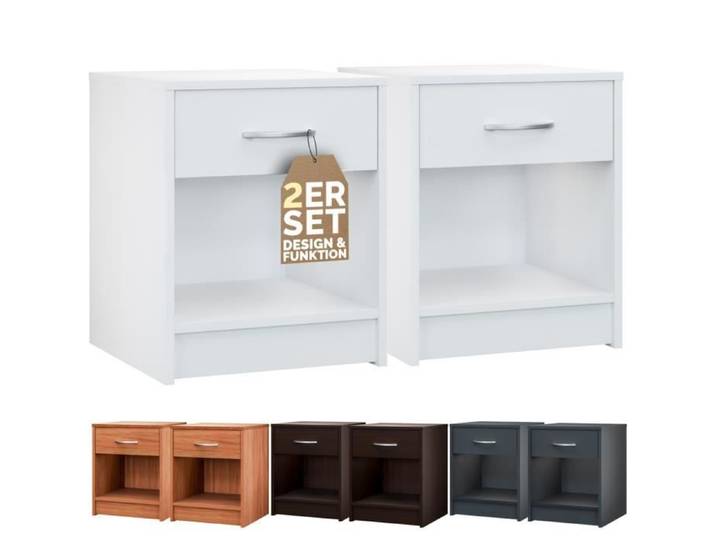 CASARIA® 2x Table de chevet Blanc 35x40x50cm Table de nuit avec un tiroir niche Meuble de rangement chambre salon