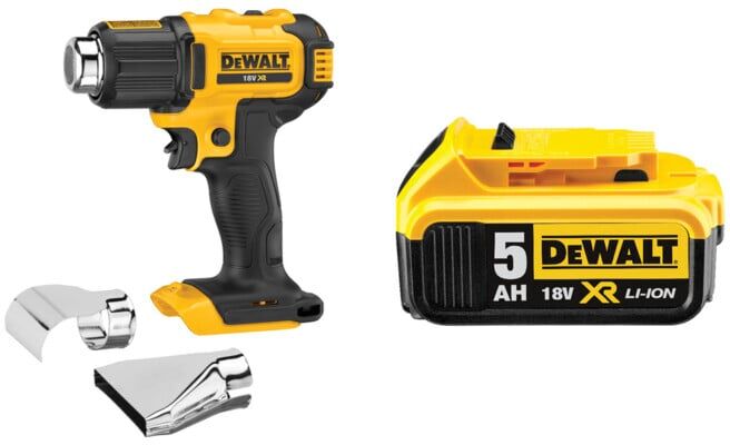Set DeWalt Akku-Heiße-Luftpistole 18V (Basisversion) DCE530N-XJ + Ersatz-Akku DCB184-XJ
