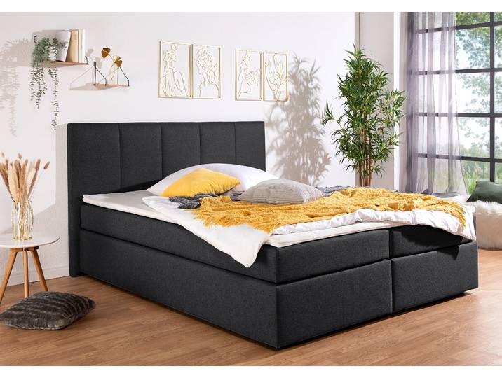 Boxbett, Polyester, Grau Anthrazit, 194×210 cm, Mit Bettkasten, Modern, Inosign