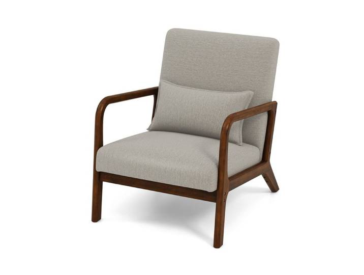 GIANTEX Fauteuil Relax avec Siège et Dossier Rembourrés Cadre en Bois d'Hévéa Chaise d'Appoint avec Coussin pour Chambre Salon