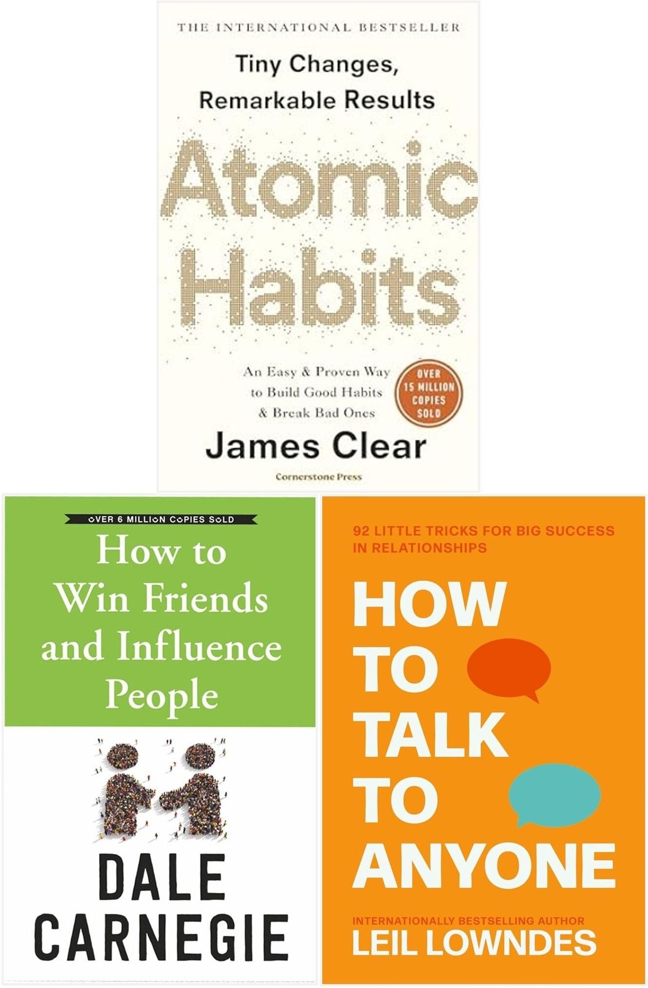 HARPERCOLLINS How To Talk To Anyone, Atomic Habits, How To Win Friends And Influence People 3 Books Collection Set