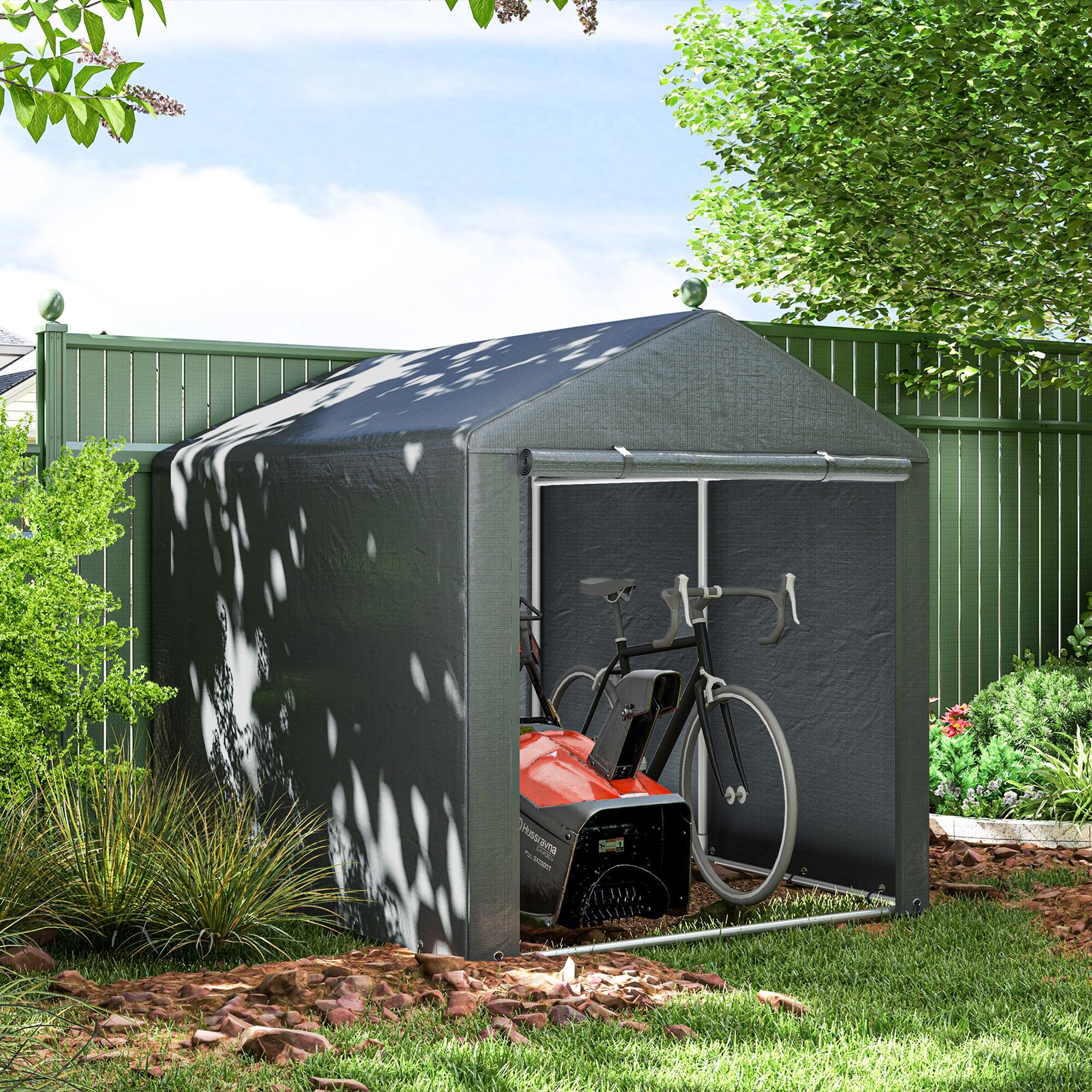 Altro Capanno Porta Attrezzi E Tenda Garage Per Bici E Moto Con Copertura AntI-Uv, 1.6x2m, Grigio Scuro