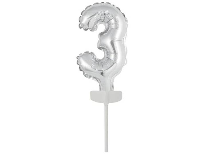 amscan folieballon nummer '3' 18,5 x 9 cm zilver