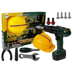 Lean Toys Tool kit, drill, battery, hammer and helmet