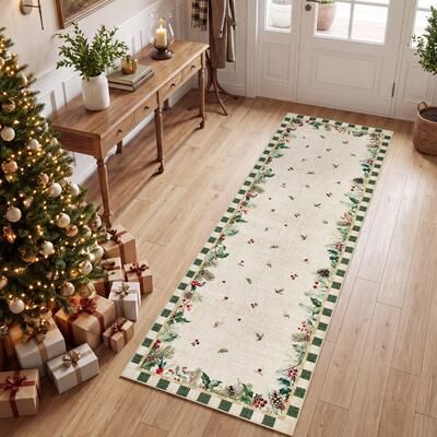 Garvee Christmas Festive Bordered Area Rugs for Living Room Bedroom