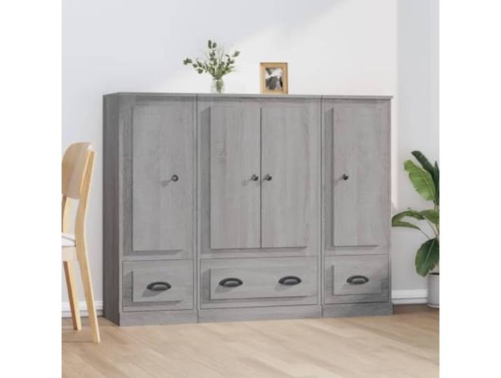 RJPLMFV Anrichte 3-teilig Sonoma, Grau, Holz Geräumige Aufbewahrung, minimalistisches Design, Wandbefestigung inklusive, glatte Oberfläche, zeitloser Stil
