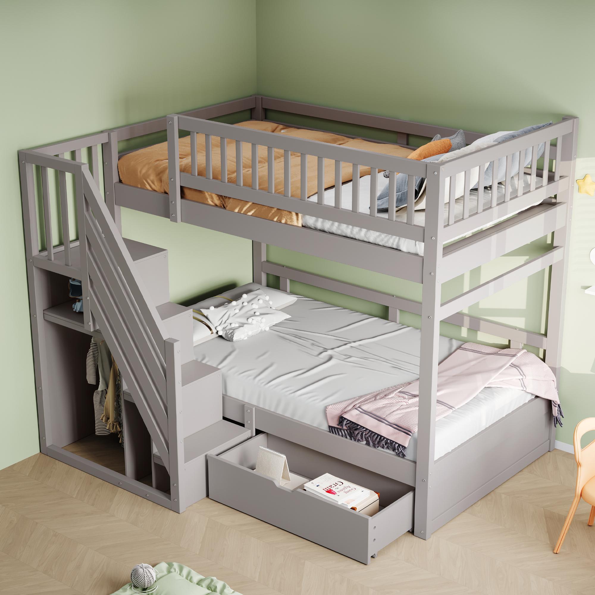 MODFU Etagenbett 90x200 Bettgestell rmit Lattenrost und Stauraum,mit Leiter und Hohem Sicherheitsgitte,Jugendbett mit Stauschubladen,ohne Matratze,Weiß