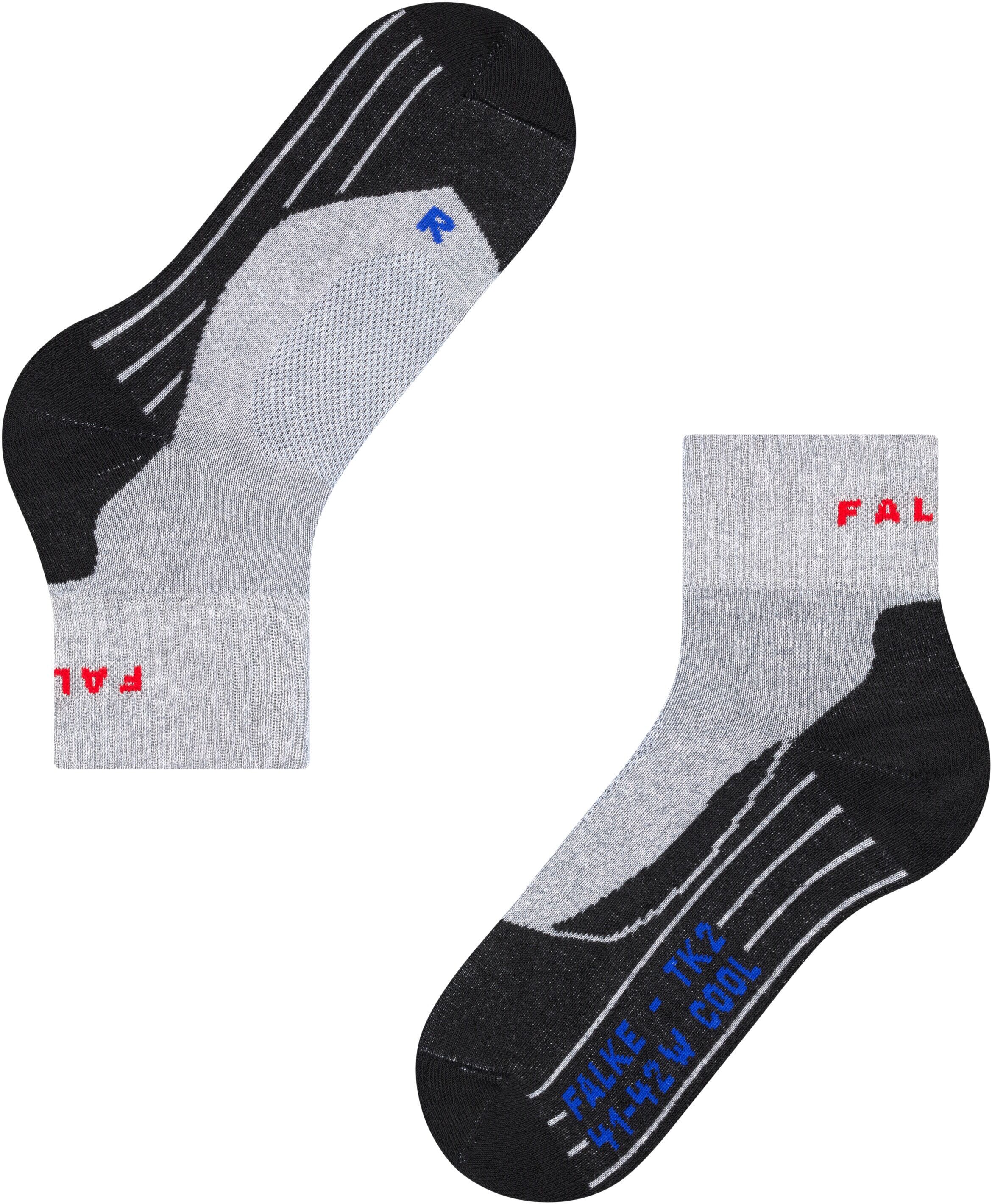 Wandersocken FALKE "TK2 Explore Cool Short", Damen, Gr. 41-42, Sockengrösse, grau (light grau), Materialmix, normal, Socken Wandersocken, hoher Komfort im Mittelgebirge, schnelltrocknend, atmungsaktiv light grau 41-42, Sockengrösse