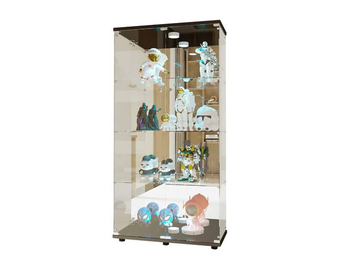 Shopentra Glasvitrine Doppeltür 80,5×36,5×163,9 cm schwarz mit Led, Spiegelrückwand & 4 Glasböden, Schwarz, 36.5x164x80.5 cm, Esszimmer, Vitrinen, Vitrinenschränke