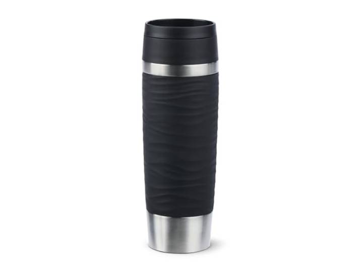Emsa Travel Mug Wave Thermobecher 500 ml, Isolierbecher auslaufsicher, Edelstahl, 6h heiß und 12h kalt, 100% dicht, spülmaschinenfest, Kaffeebecher to go, 360°-Trinköffnung, schwarz, N20225