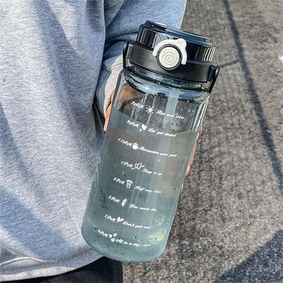 Universal Stock Sports Water Bottle With Dual Drink Lid & Straw Large Capacity Leakproof Water Bottle black