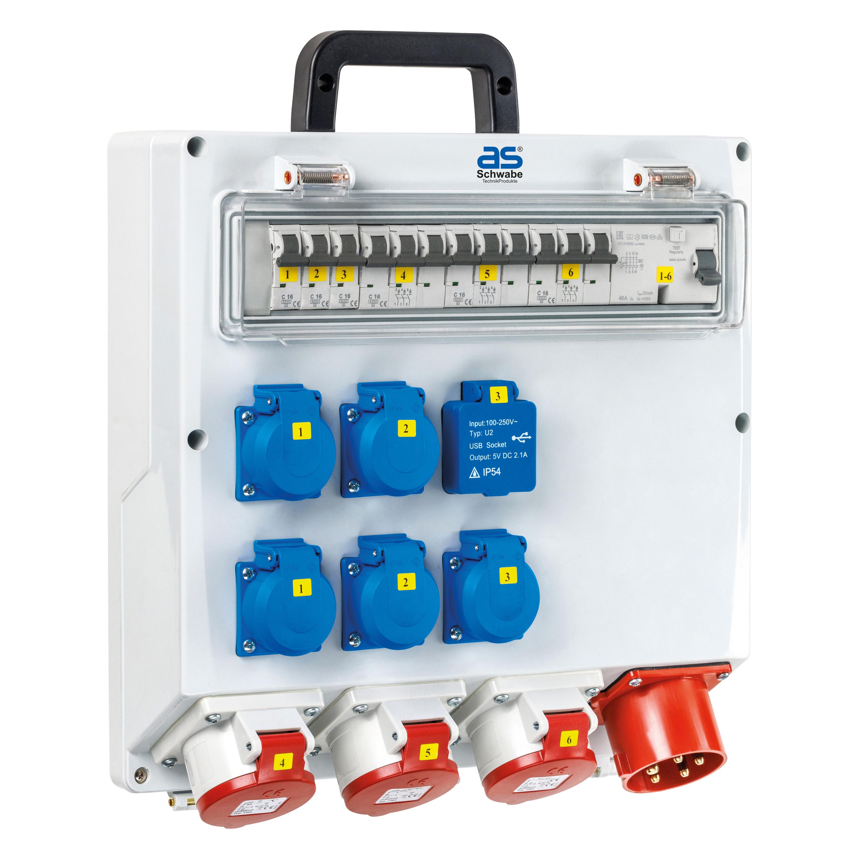 As - Schwabe Wandverteiler mit Anbaustecker (10x, CEE 7/3, CEE 7/4, USB-A) (61523)