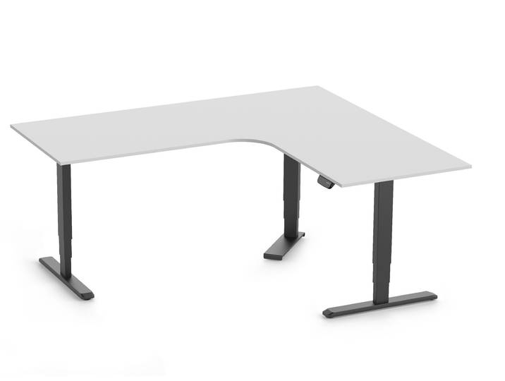 PRIMUS Eckschreibtisch, Gestell Schwarz, Tischplatte 2000/800 x 1780/800 x 25 mm Lichtgrau