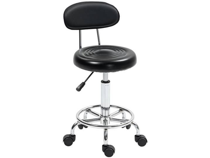 Homcom Rollhocker höhenverstellbar Drehhocker Drehbar Salon Hocker mit Lehne, Rädern, Schwarz, Kunststoff, 32x86x40 cm, Büromöbel, Bürostühle, Bürohocker