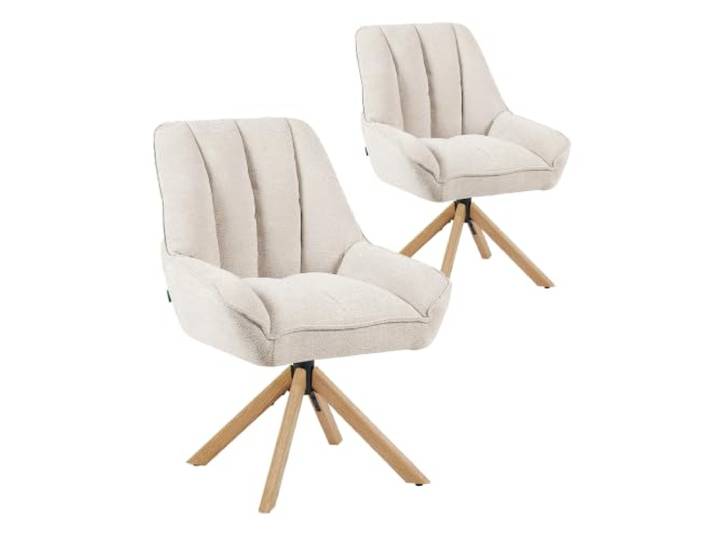 DUBI Möbel Esszimmerstuhl 31108-1B02/2B01 (Eiche Natur XL, Drehbar mit Rückstellfunktion & Kippfunktion, Creme Webstoff)