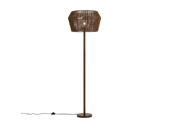 Qazqa Lampadaire En Bois De Noyer Avec Abat-jour En Corde De