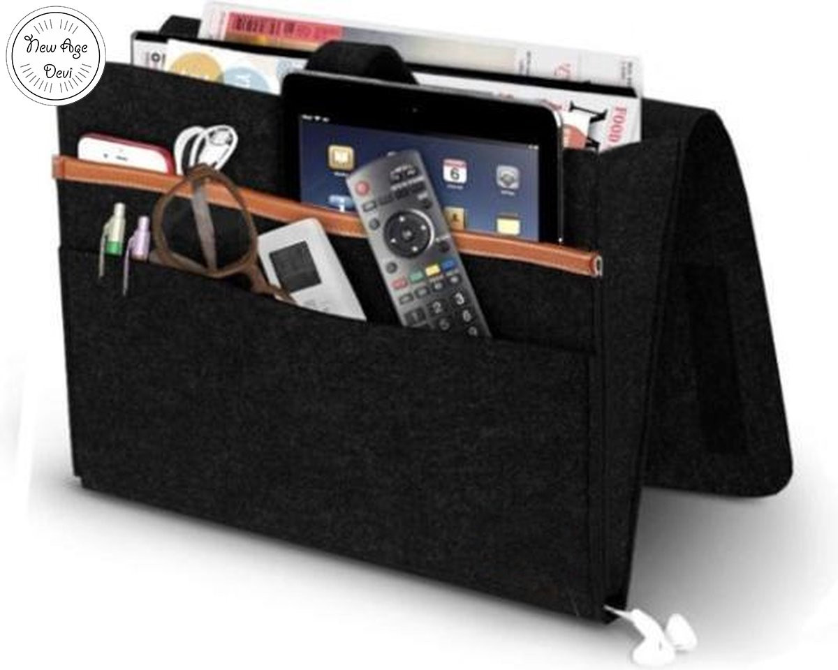 New Age Devi Bankorganizer - Zwarte vilten opbergzak voor bank of bed