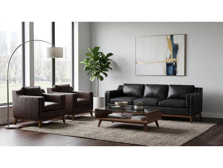 JVmoebel Polstergarnitur Dreisitzer Sofa Zwei Sessel Polstermöbel Kunstleder Wohnzimmer Modern, (3-tlg., 3-tlg)